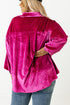 Plus Size Velvet Chest Pocket Drop Shoulder Shirt